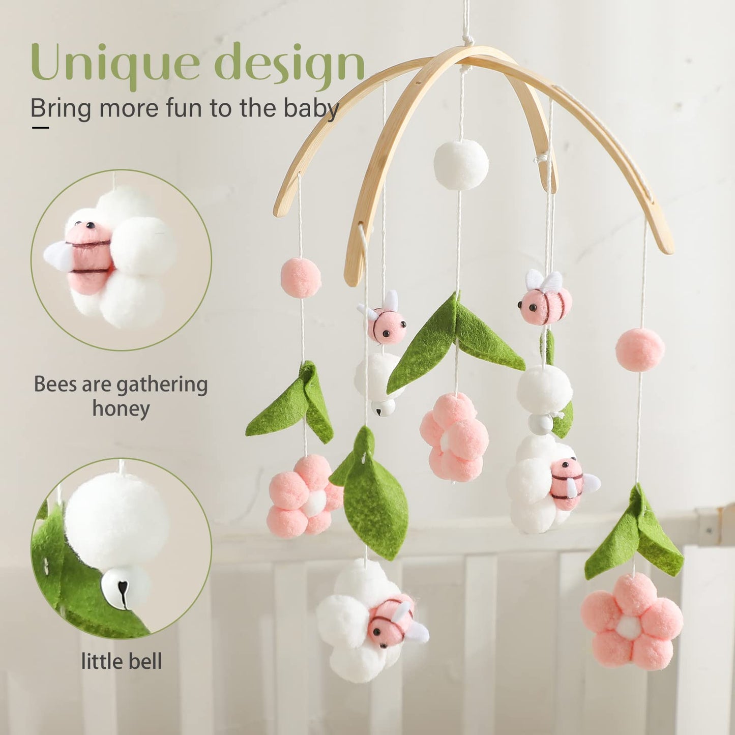 Lanttoe Floral Crib Mobile Rotating Bloom for a Soothing Sleep Experience