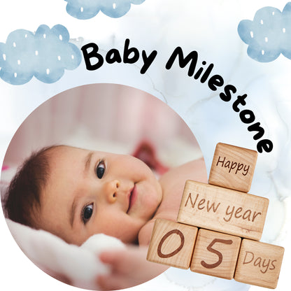 Lanttoe Baby Milestone Blocks with Newborn Photography Props Base(Set of 6)