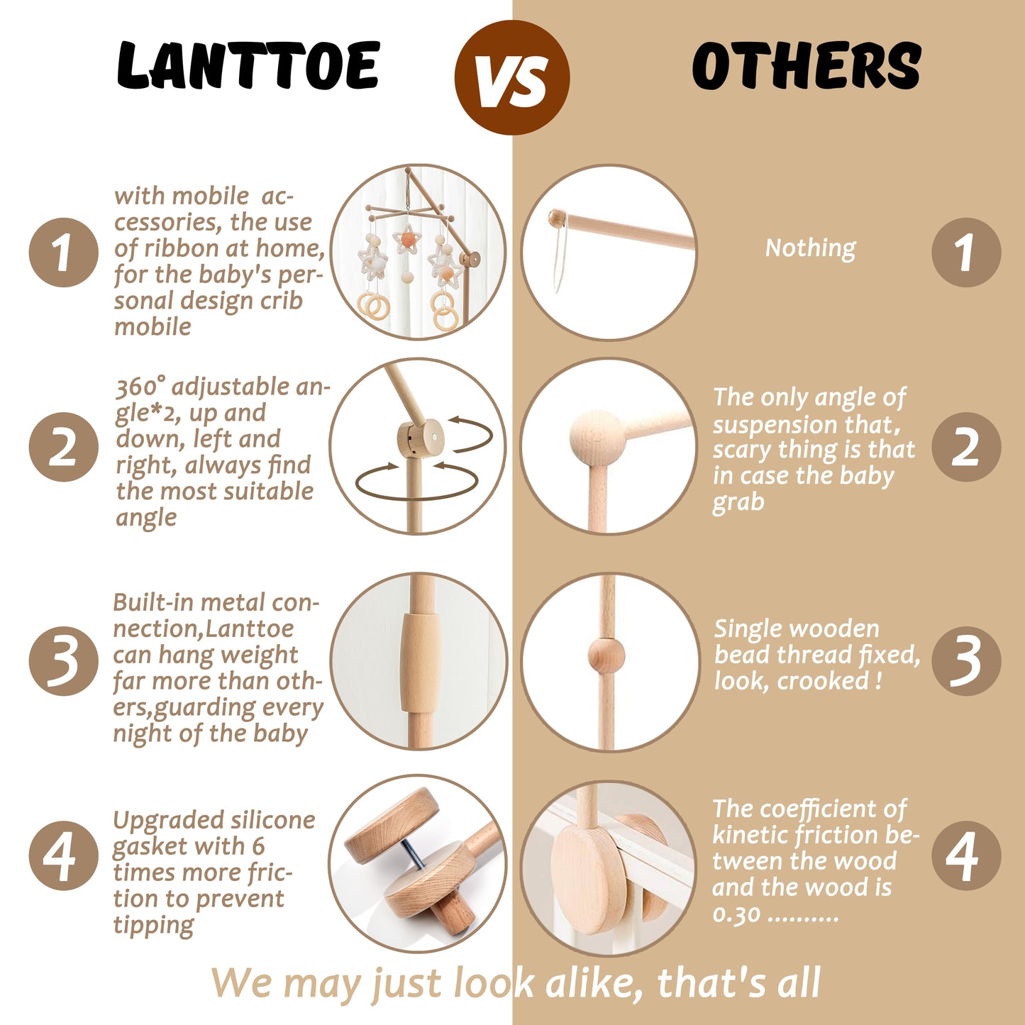 Lanttoe Crib Mobile Arm-Original wood